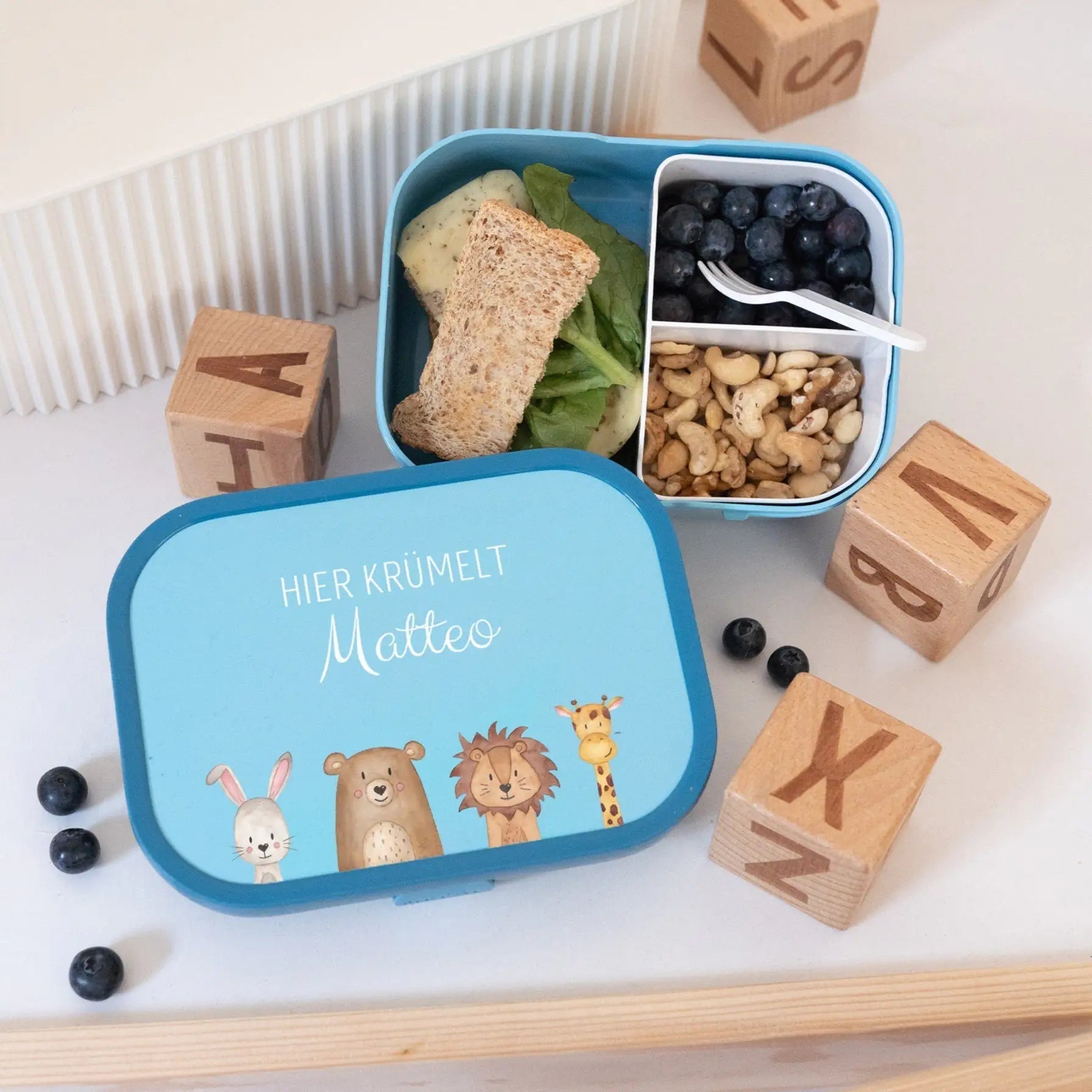 MEPAL Brotdose Campus personalisiert mit Bento Einsatz - Tiere unten Girlande Aquarell - wunderwunsch