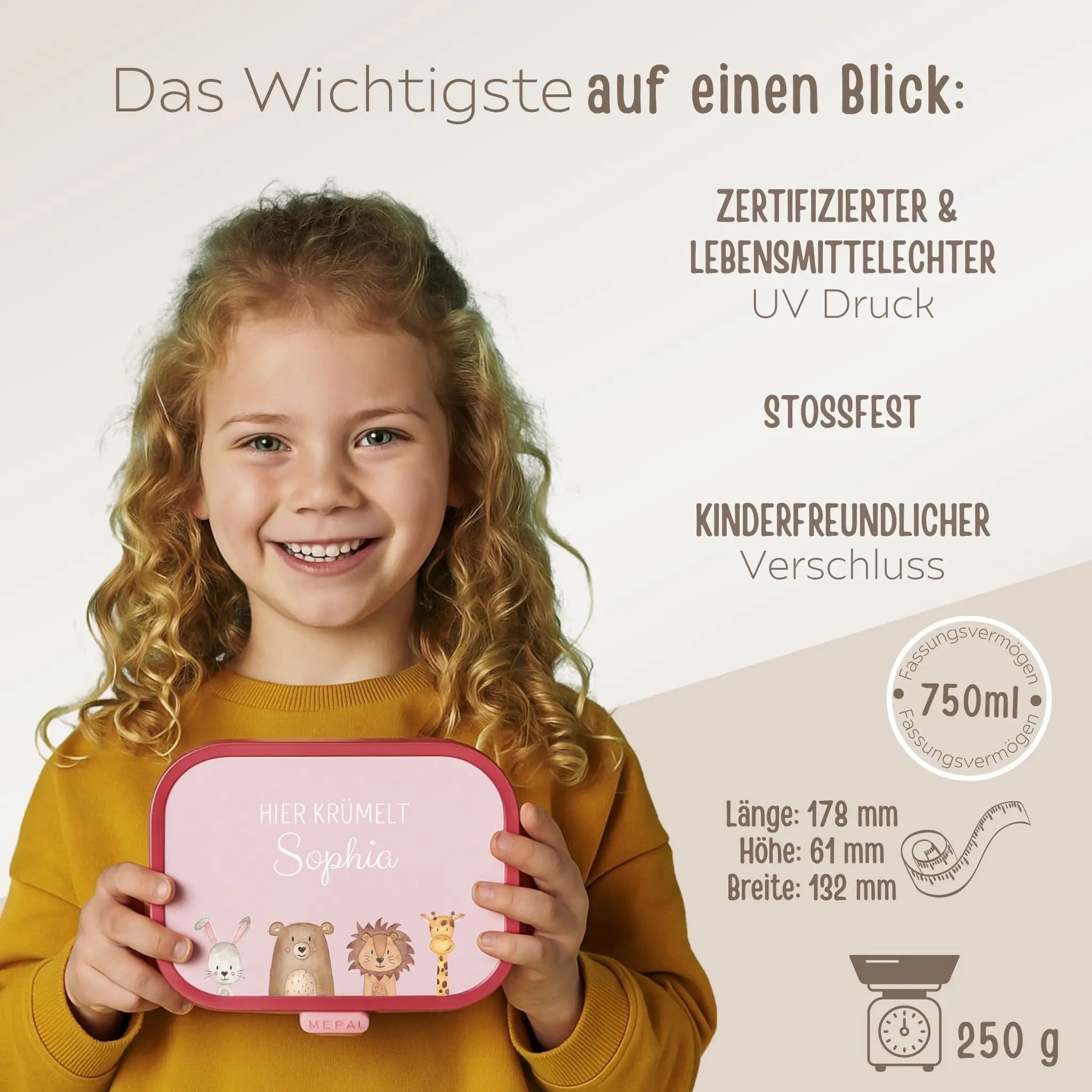 MEPAL Brotdose Campus personalisiert mit Bento Einsatz - Tiere unten Girlande Aquarell - wunderwunsch