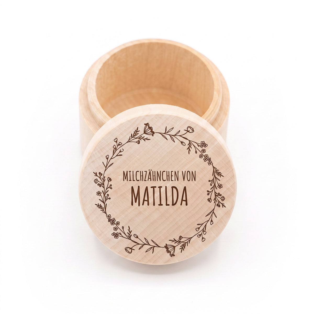 Milchzahndose Holz personalisiert - Blumenkranz - wunderwunsch