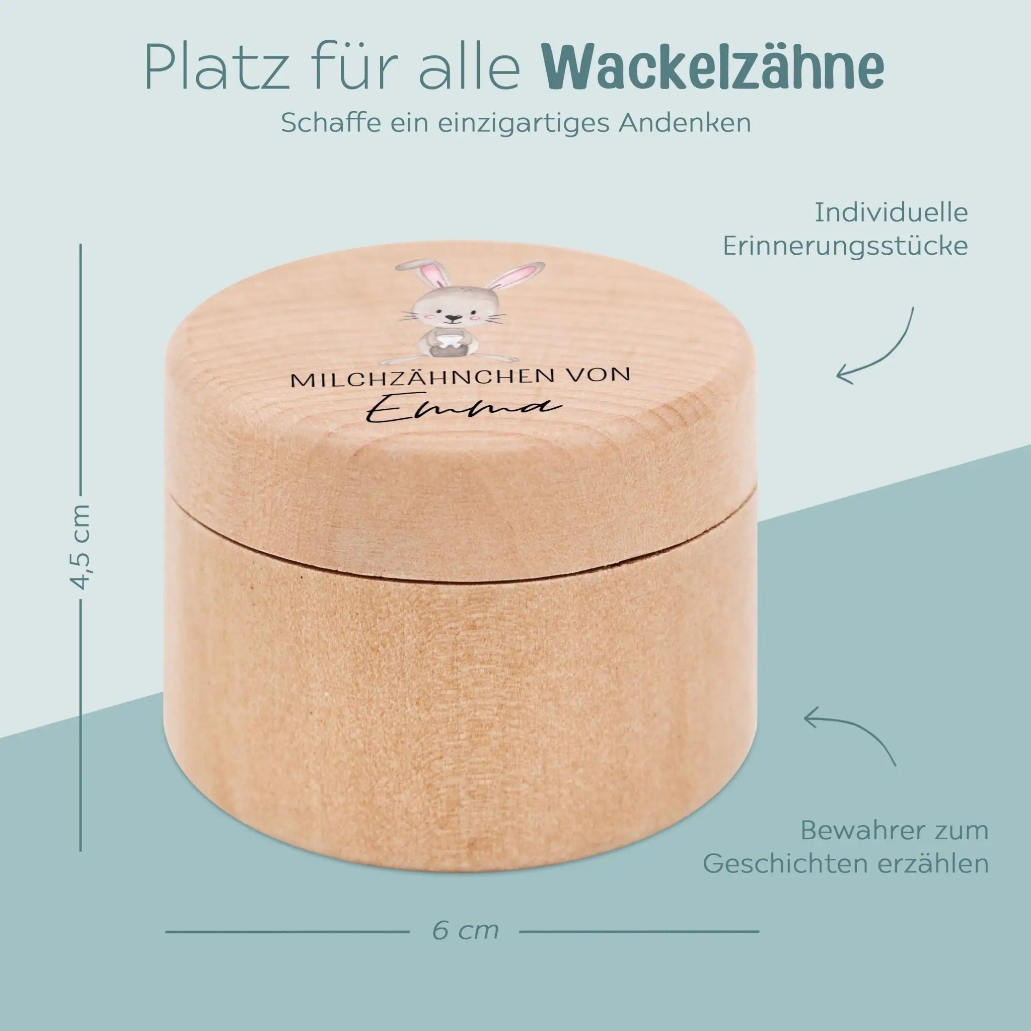 Milchzahndose Holz personalisiert - Hase mit Zahn Aquarell - wunderwunsch