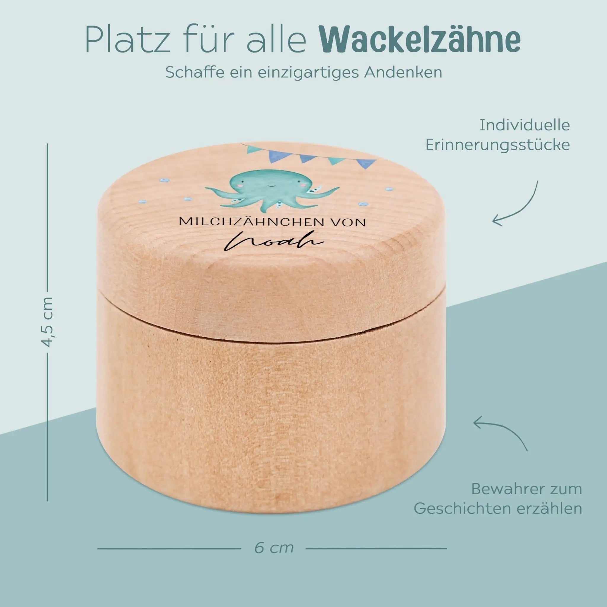 Milchzahndose Holz personalisiert - Meerestiere Aquarell - wunderwunsch