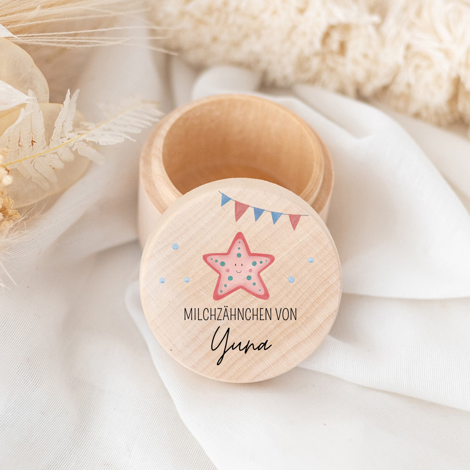 Milchzahndose Holz personalisiert - Meerestiere Aquarell - wunderwunsch