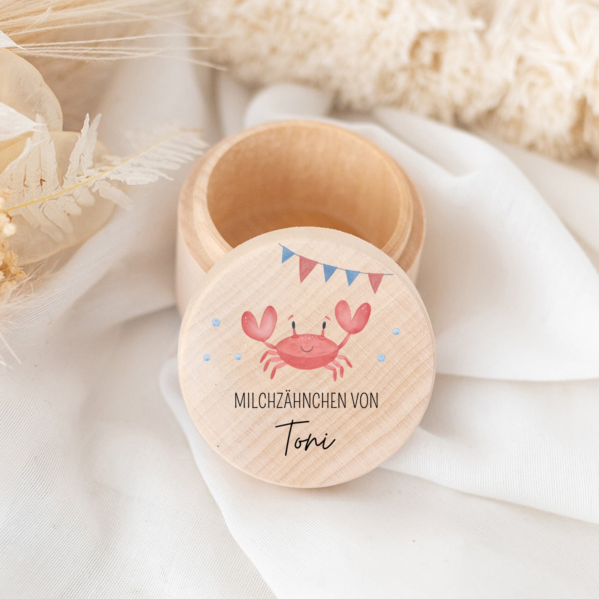 Milchzahndose Holz personalisiert - Meerestiere Aquarell - wunderwunsch