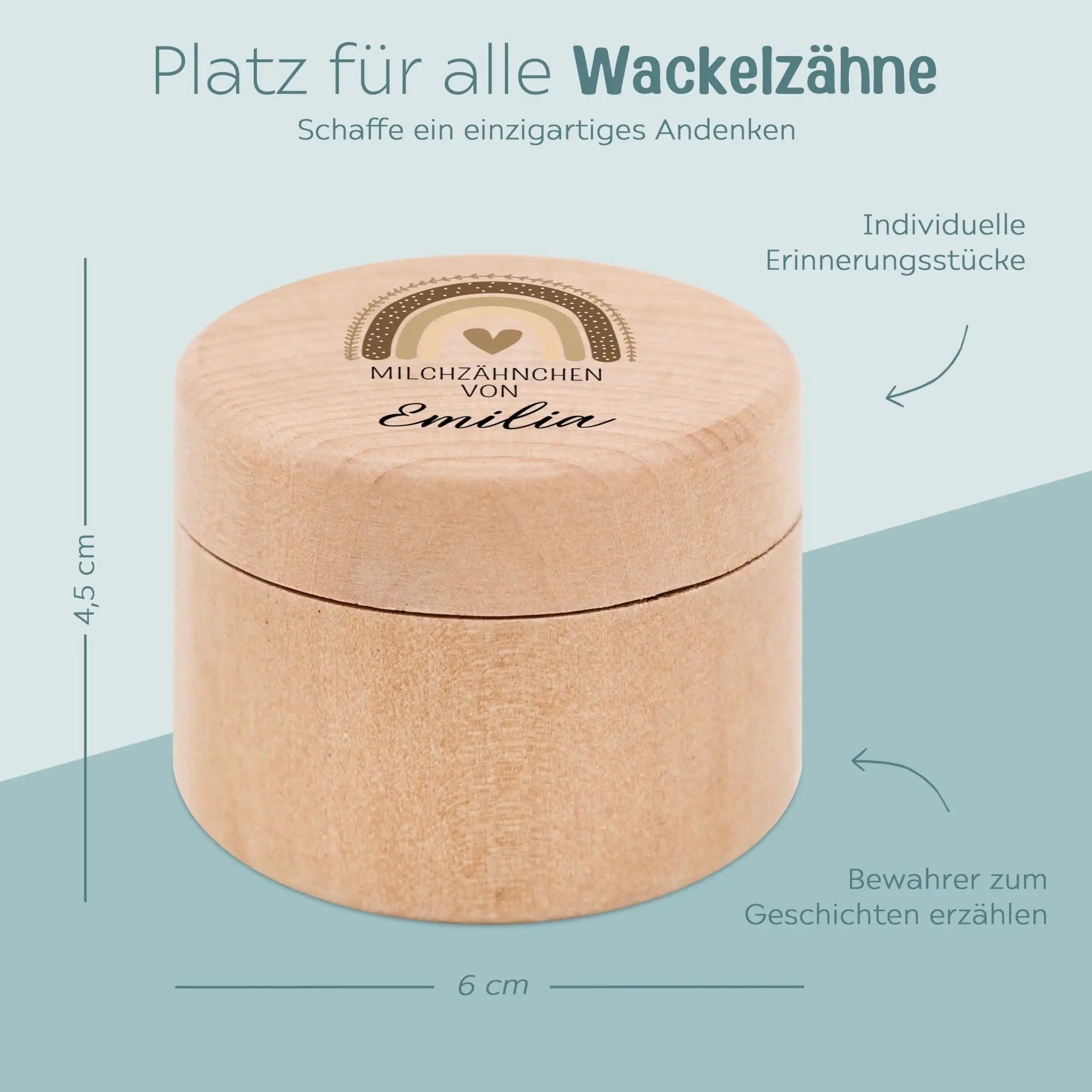 Milchzahndose Holz personalisiert - Regenbogen Boho Aquarell - wunderwunsch