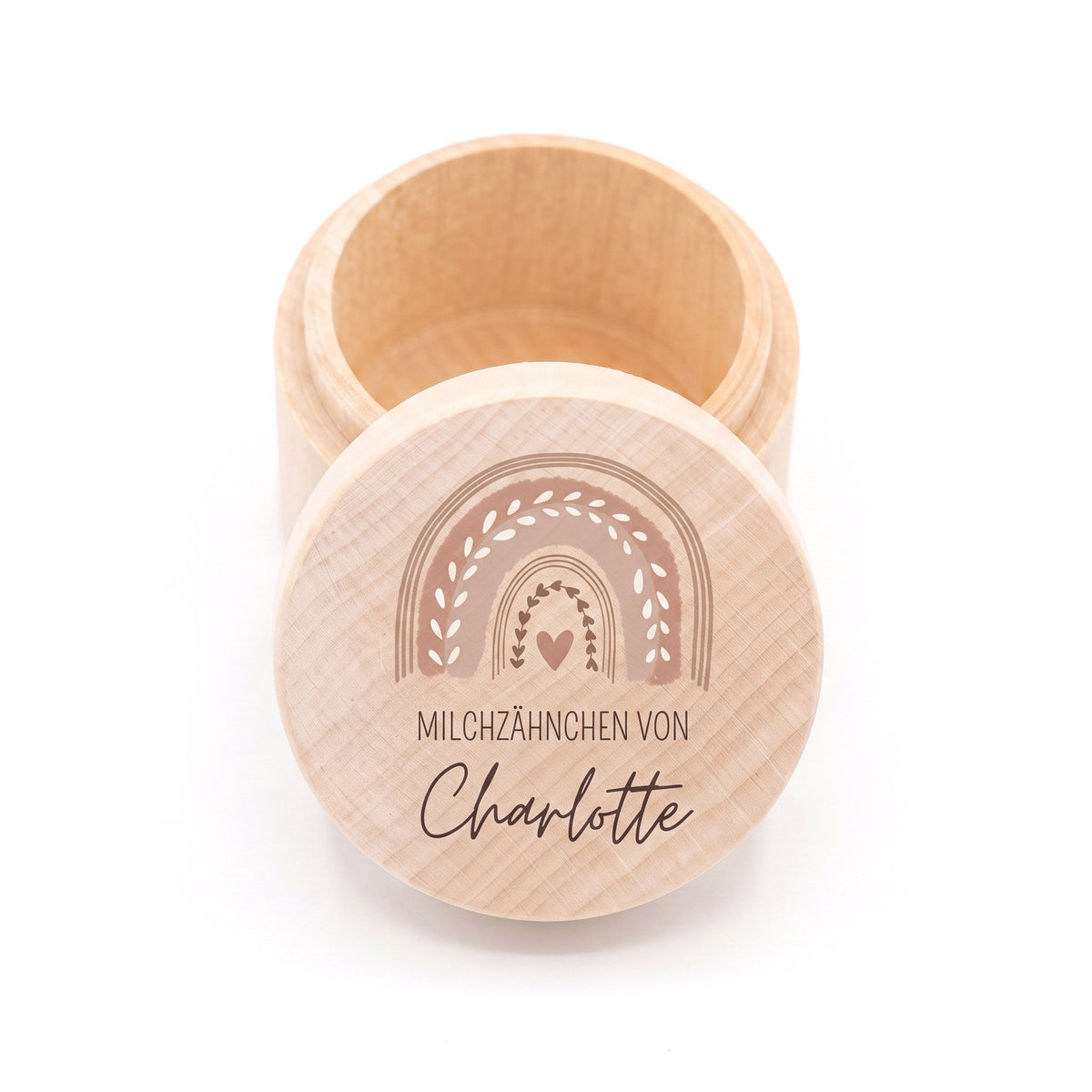 Milchzahndose Holz personalisiert - Regenbogen Boho pastell Aquarell - wunderwunsch