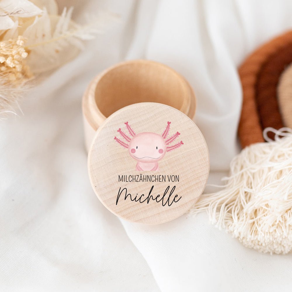 Milchzahndose Holz personalisiert - Tier Aquarell - wunderwunsch