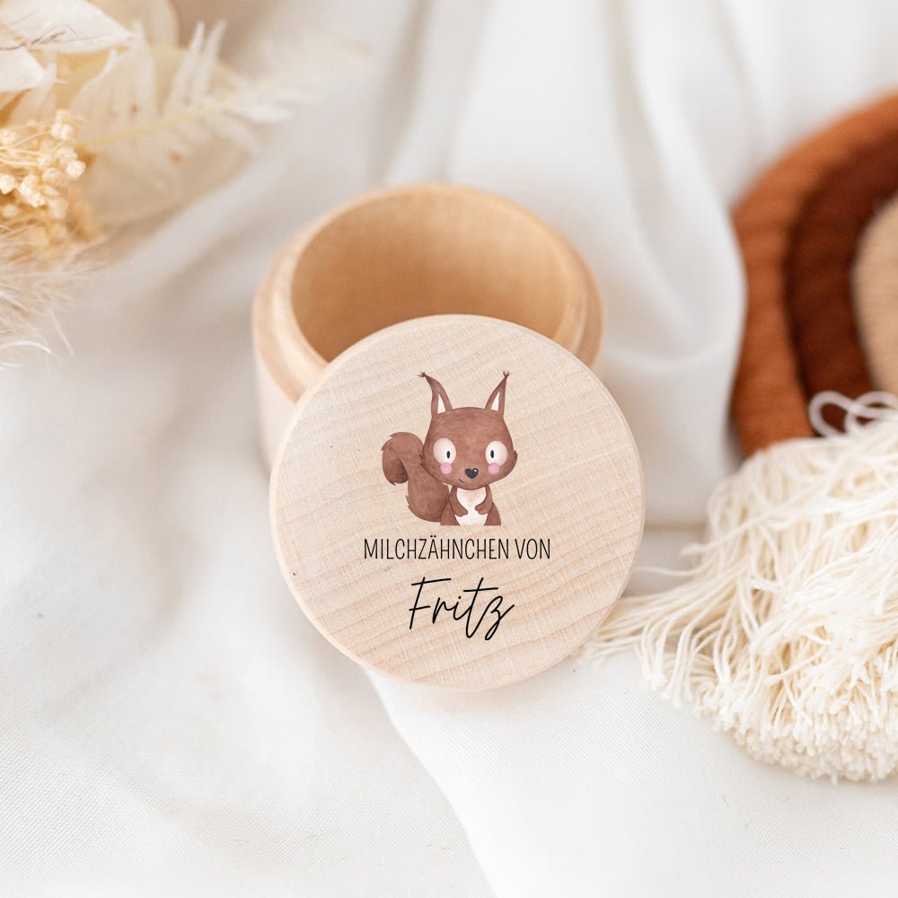 Milchzahndose Holz personalisiert - Tier Aquarell - wunderwunsch