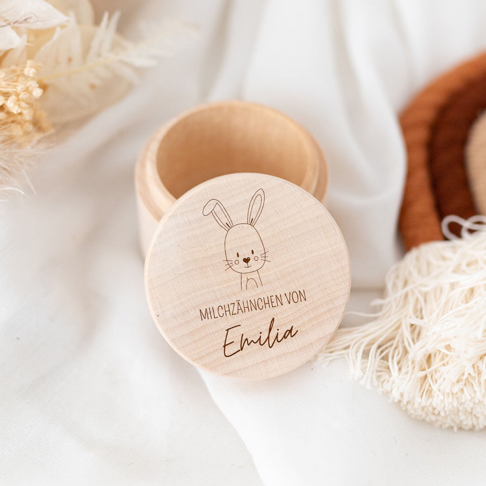 Milchzahndose Holz personalisiert - Tier Gravur - wunderwunsch