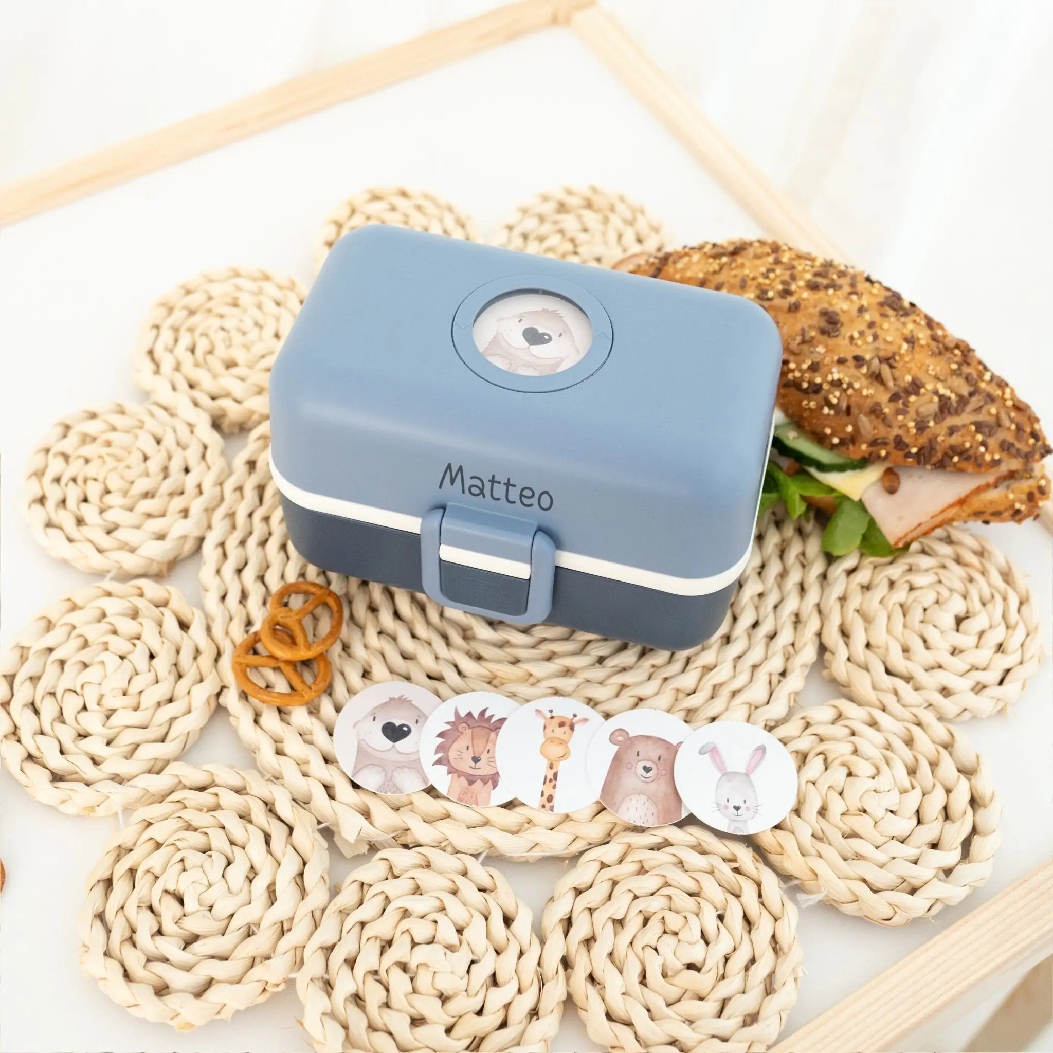 MONBENTO Tresor Lunchbox Uni mit Tierplättchen personalisiert - wunderwunsch