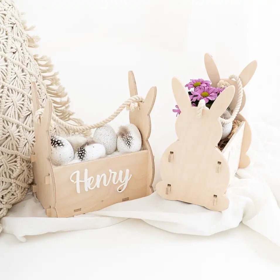 Osterhasen - Korb aus Holz mit Acrylname personalisiert - wunderwunsch