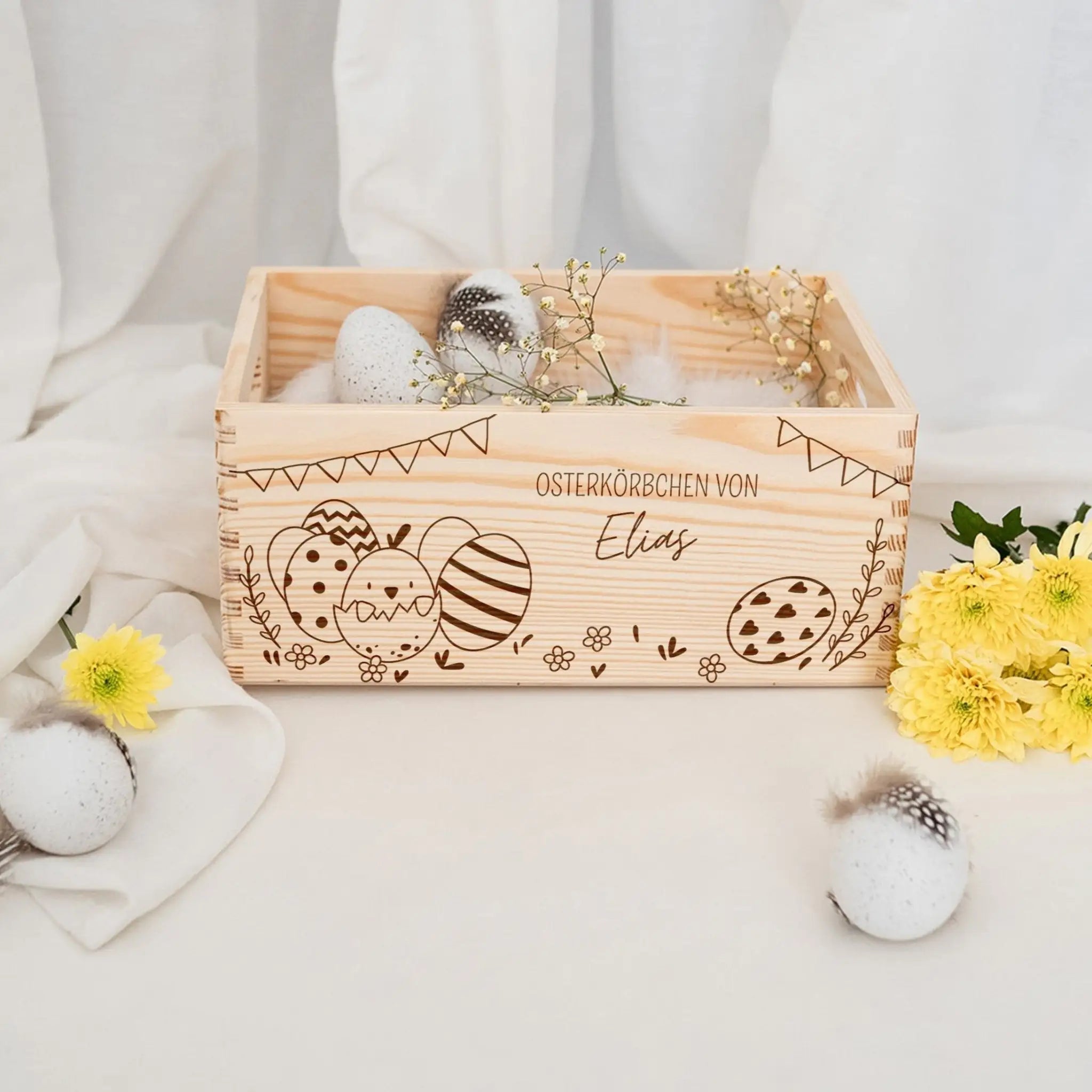 Osterkiste Holz personalisiert Osterhase und Eiersuche Gravur - wunderwunsch