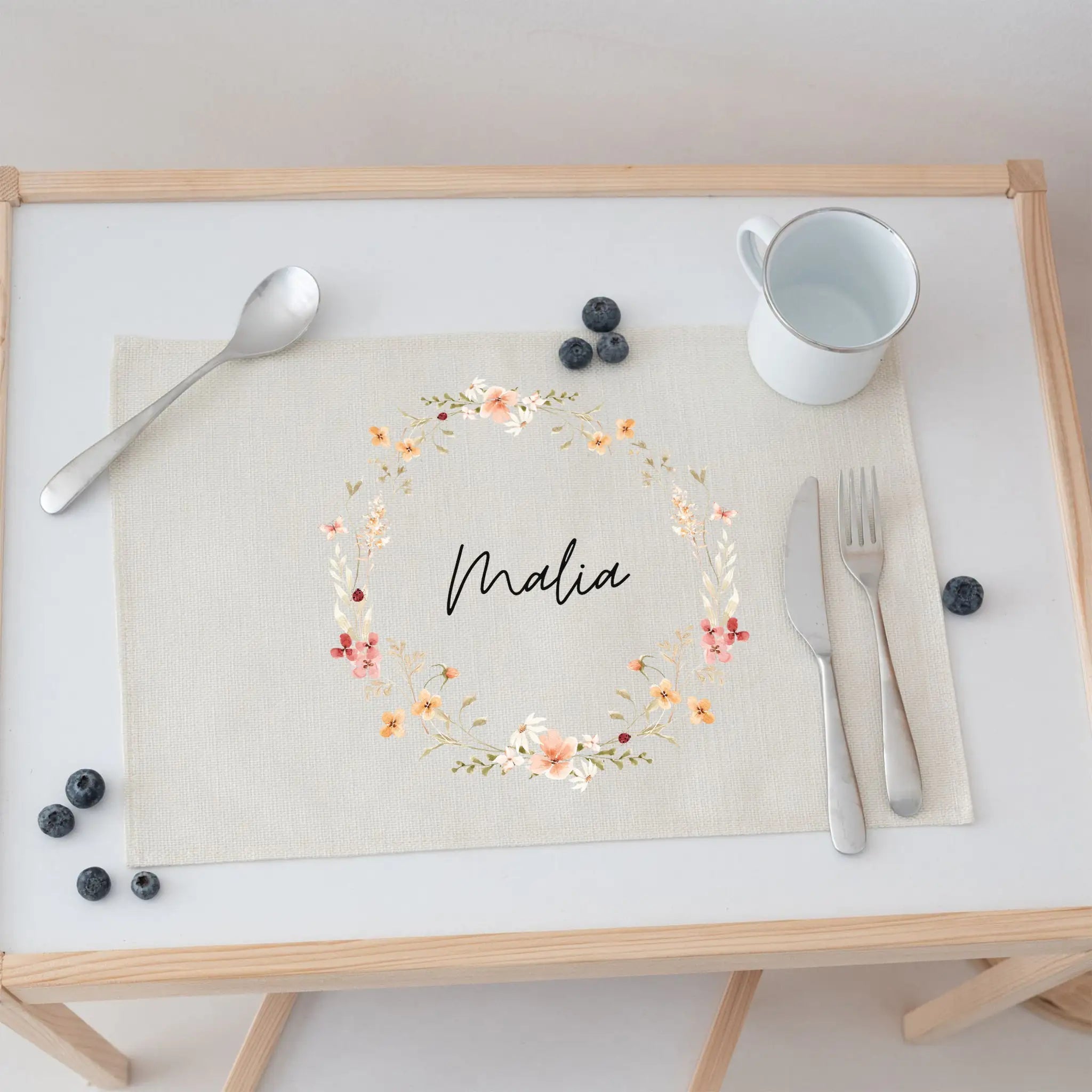 Platzdeckchen personalisiert - Blumenkranz Aquarell - wunderwunsch