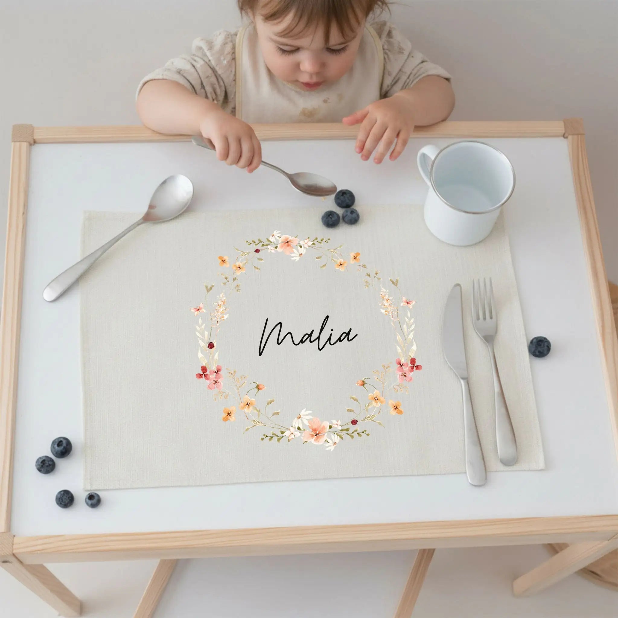Platzdeckchen personalisiert - Blumenkranz Aquarell - wunderwunsch