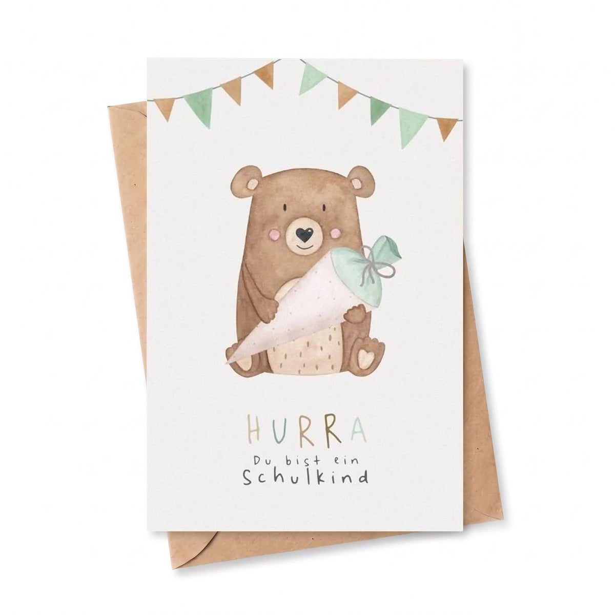 Postkarte "Bär mit Schultüte" - wunderwunsch