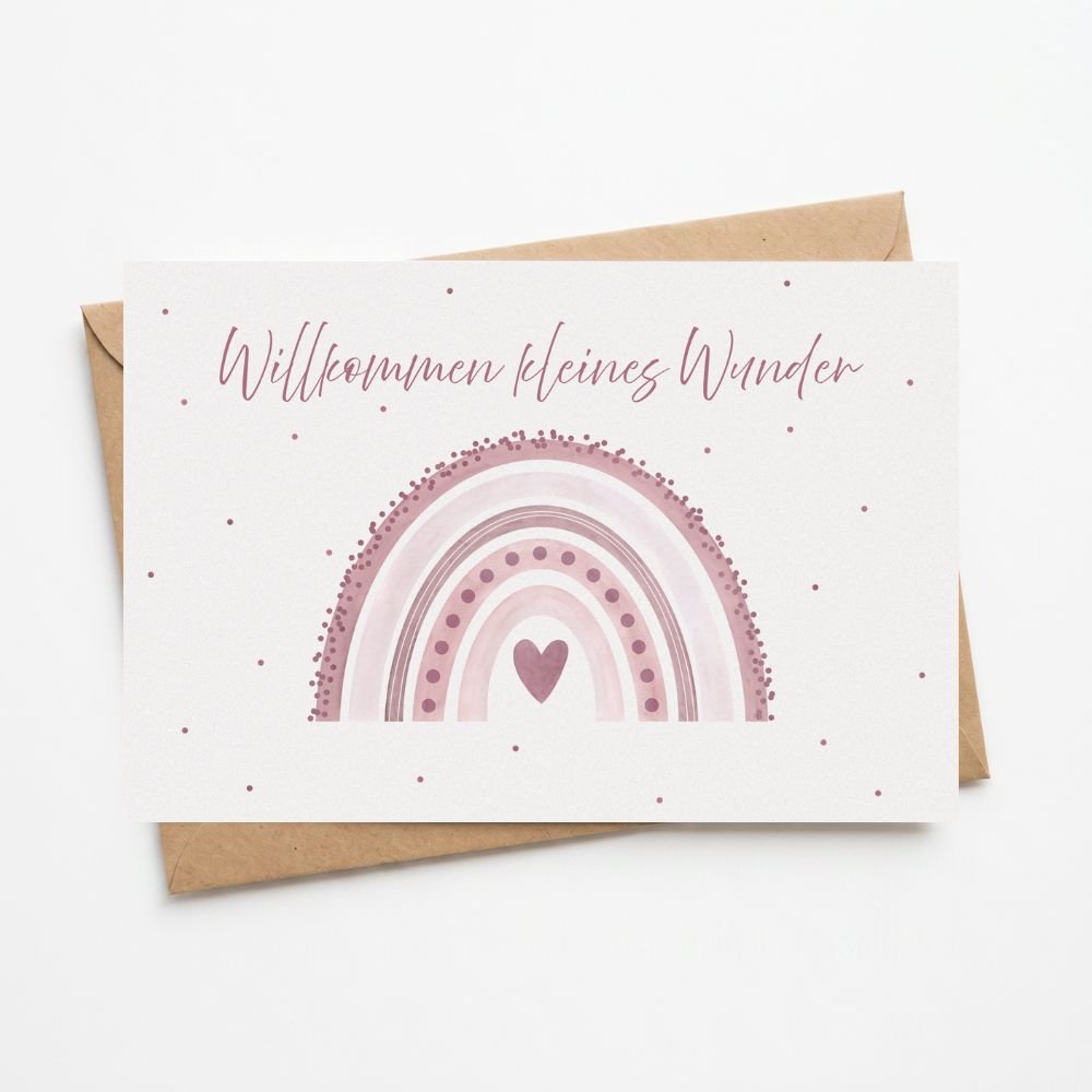 Postkarte "Regenbogen rosa" zur Geburt - wunderwunsch