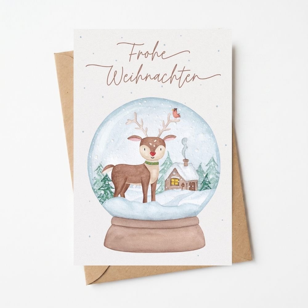 Postkarte "Reh Schneekugel" - wunderwunsch