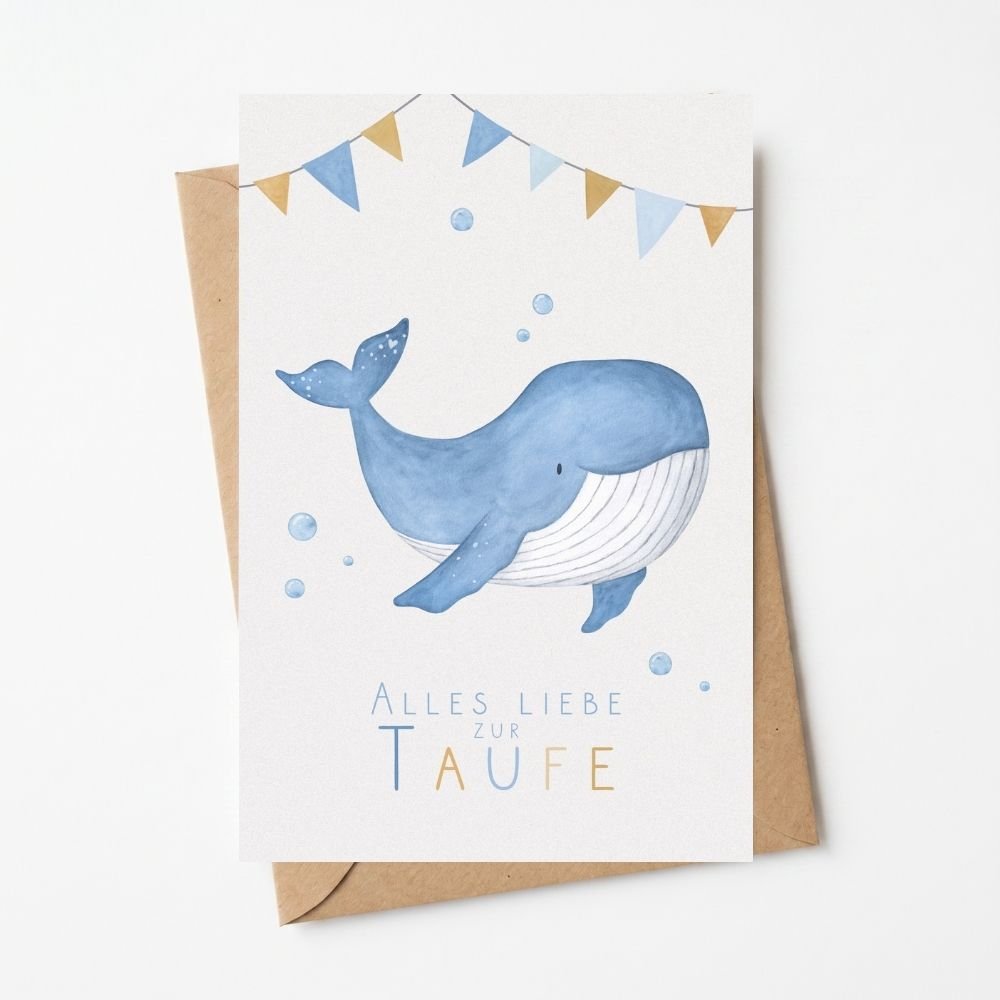 Postkarte "Wal" zur Taufe - wunderwunsch