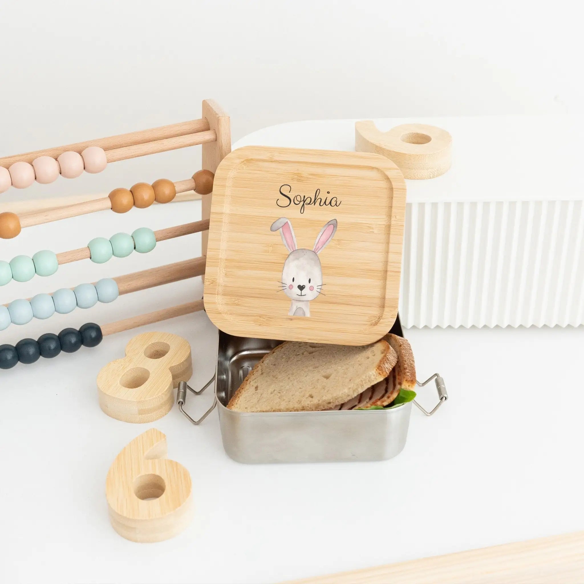 Sandwichbox Quadratische Brotdose Edelstahl personalisiert - Tier Aquarell - wunderwunsch
