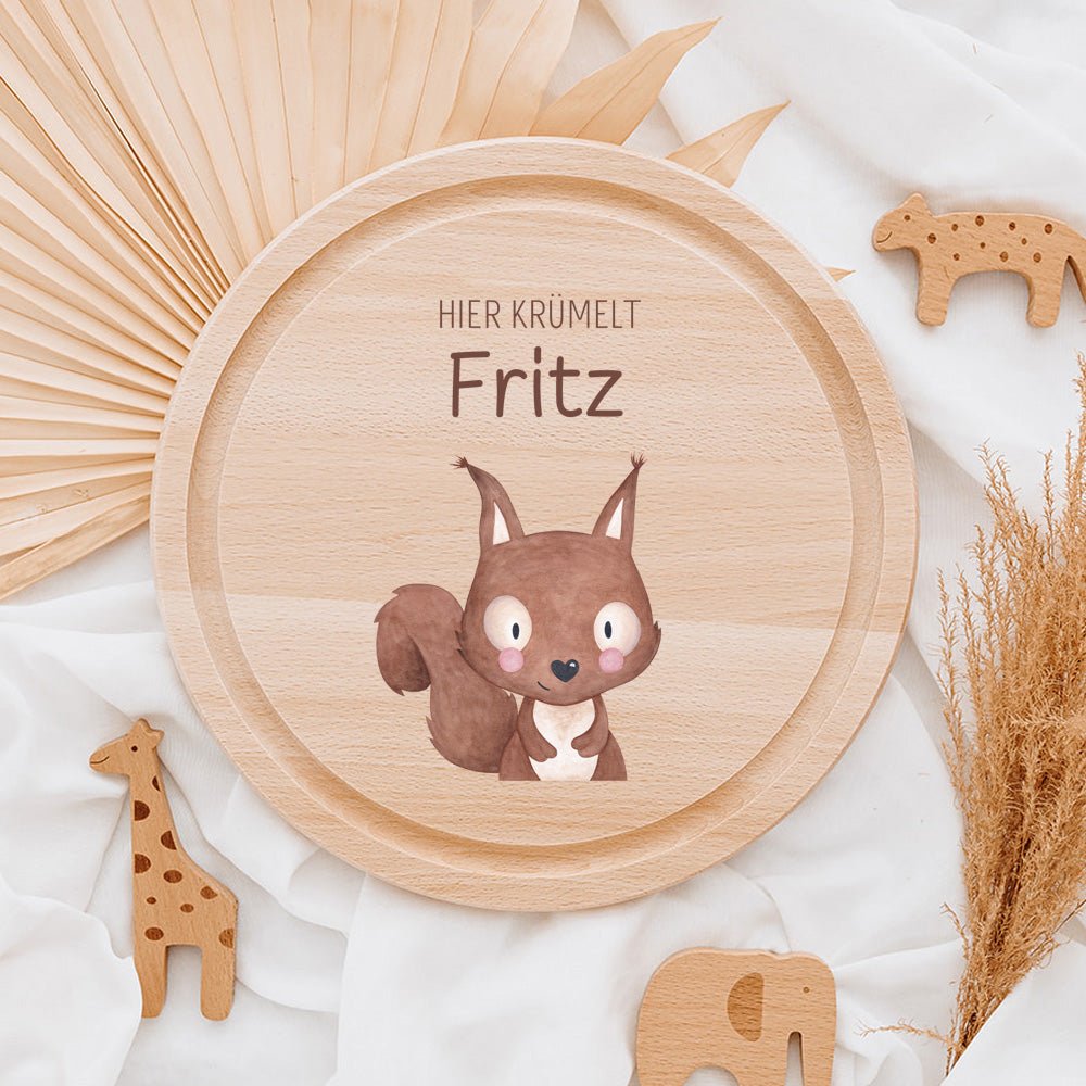 Schneidebrett Holz rund personalisiert - Tier Aquarell - wunderwunsch