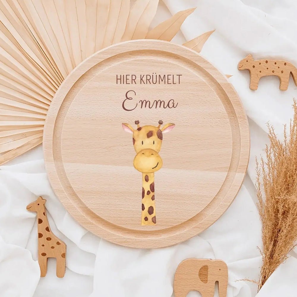 Schneidebrett Holz rund personalisiert - Tier Aquarell - wunderwunsch