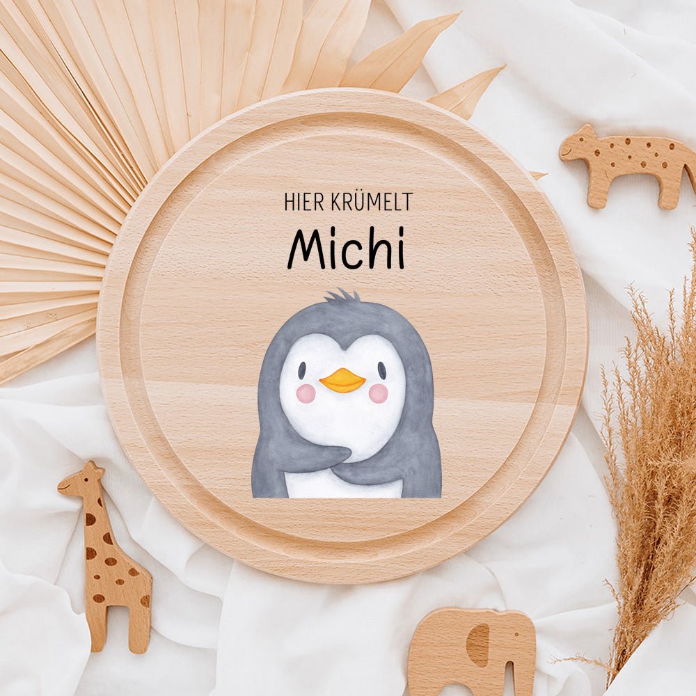 Schneidebrett Holz rund personalisiert - Tier Aquarell - wunderwunsch