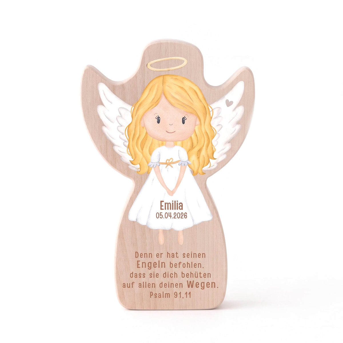 Schutzengel aus Holz personalisiert zur Taufe - wunderwunsch
