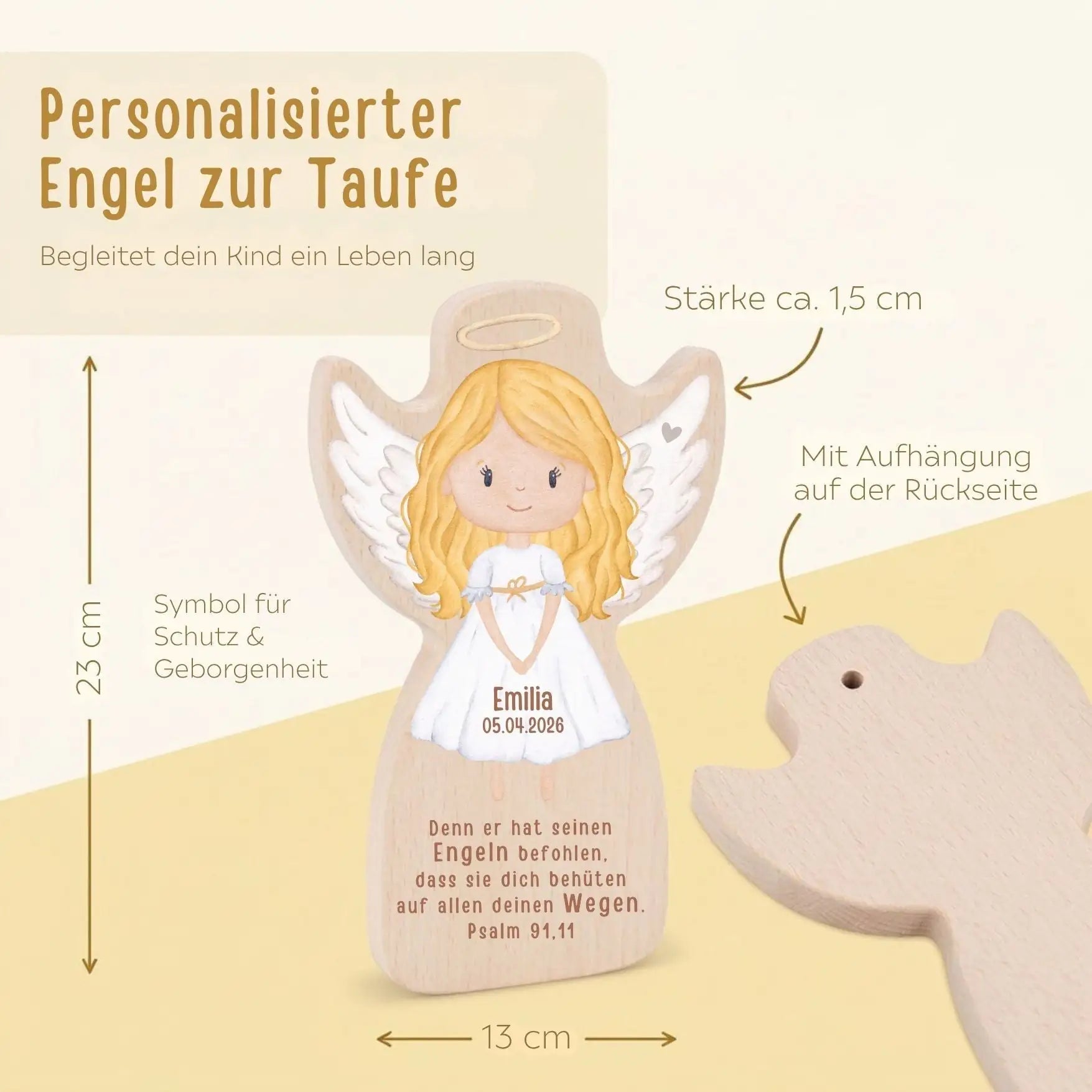 Schutzengel aus Holz personalisiert zur Taufe - wunderwunsch