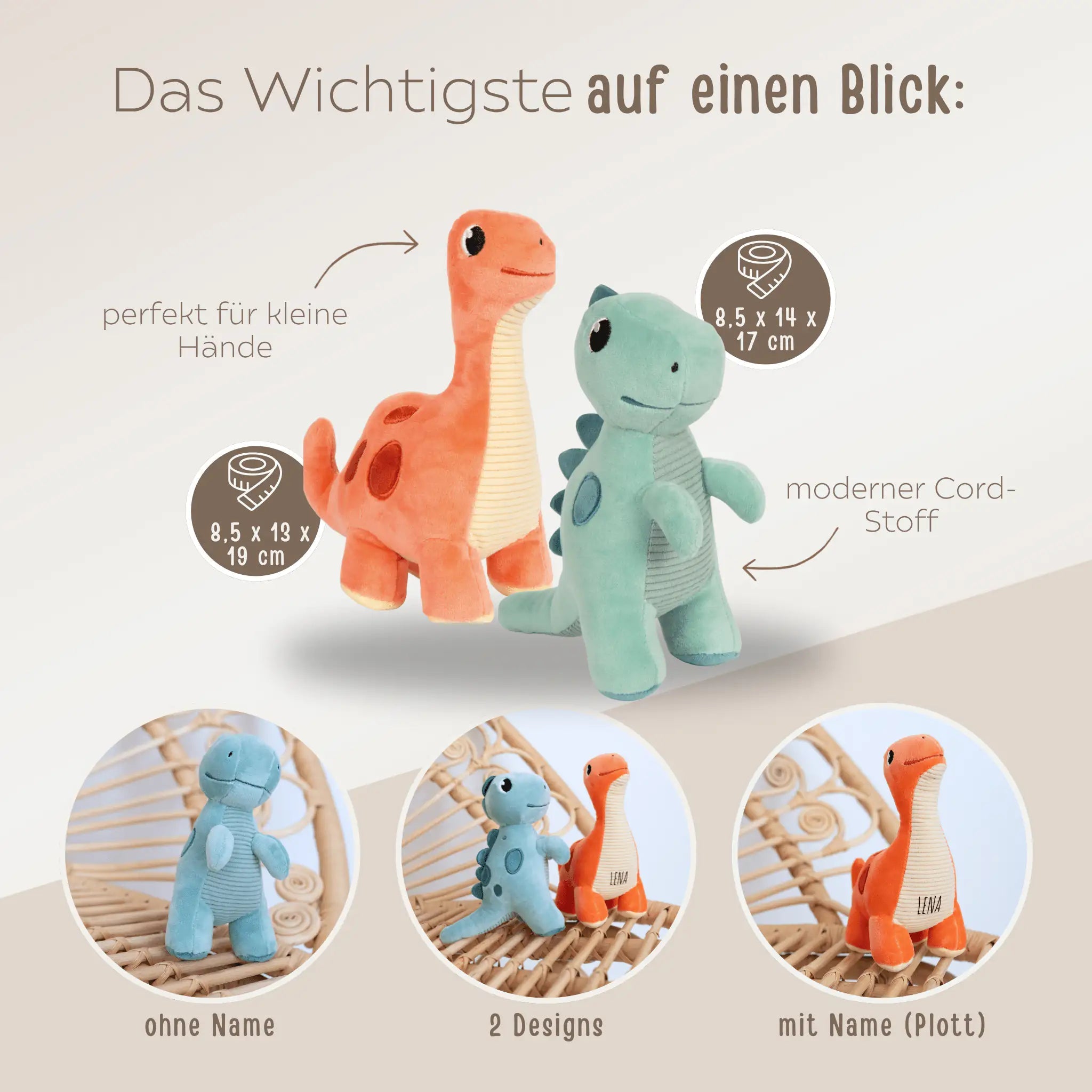 SMALL FOOT Kuscheltier Dino personalisiert - grün und rot - wunderwunsch