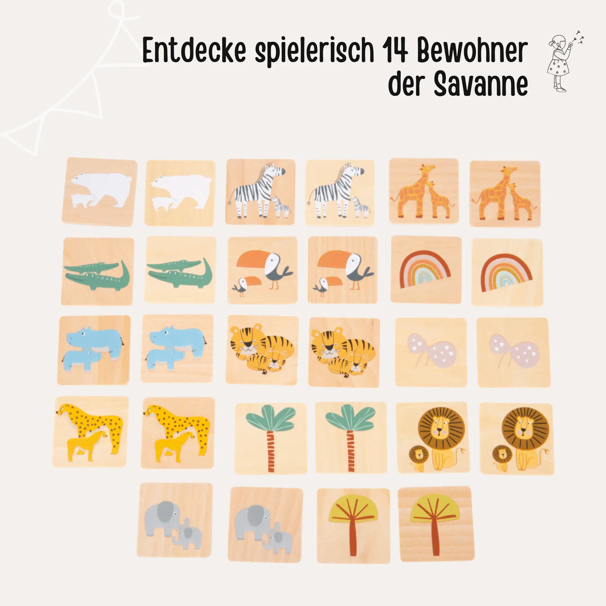 SMALL FOOT Memo Spiel Safari Holz personalisierbar - wunderwunsch