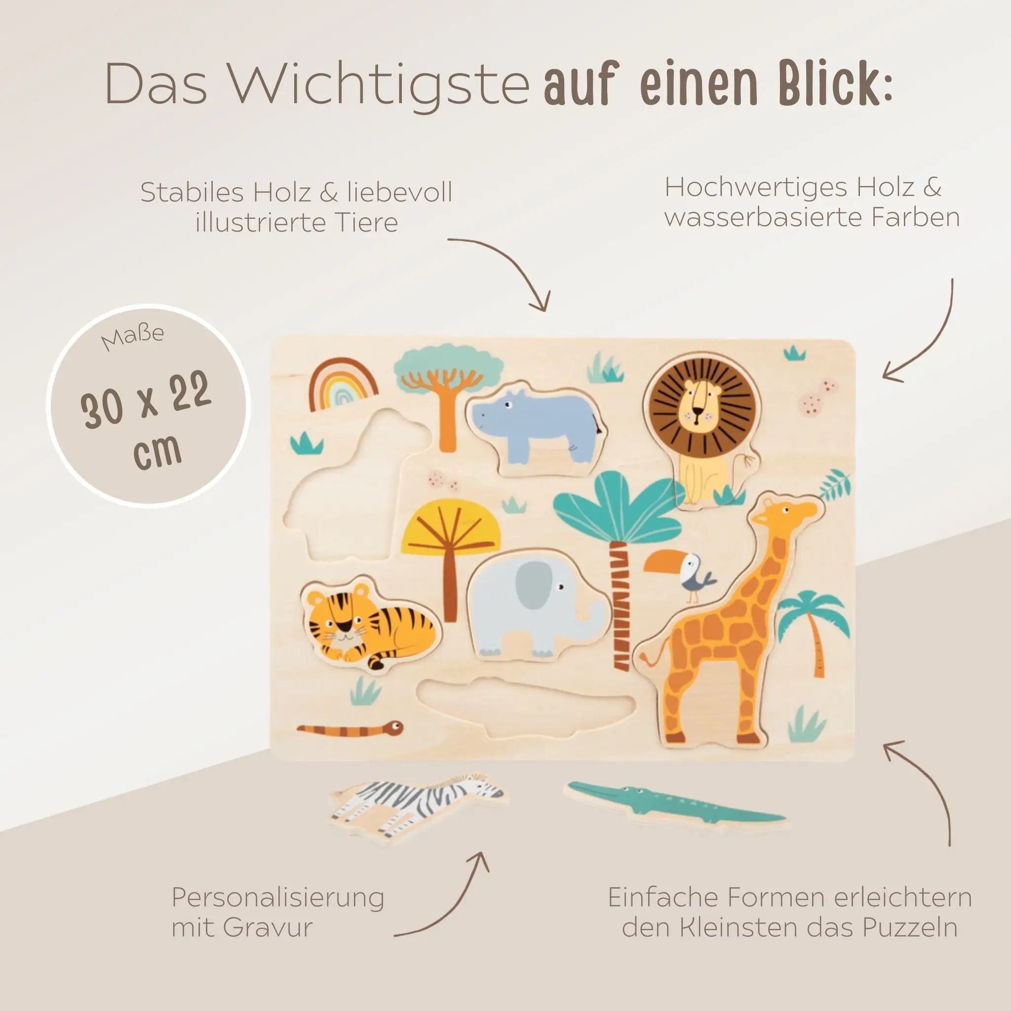 SMALL FOOT Setzpuzzle Safari Tiere personalisierbar - wunderwunsch
