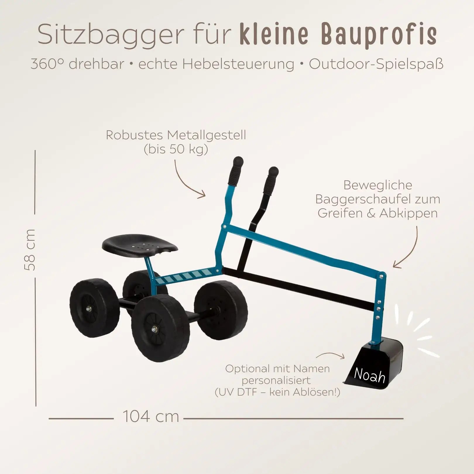 SMALL FOOT Sitzbagger blau personalisierbar - wunderwunsch