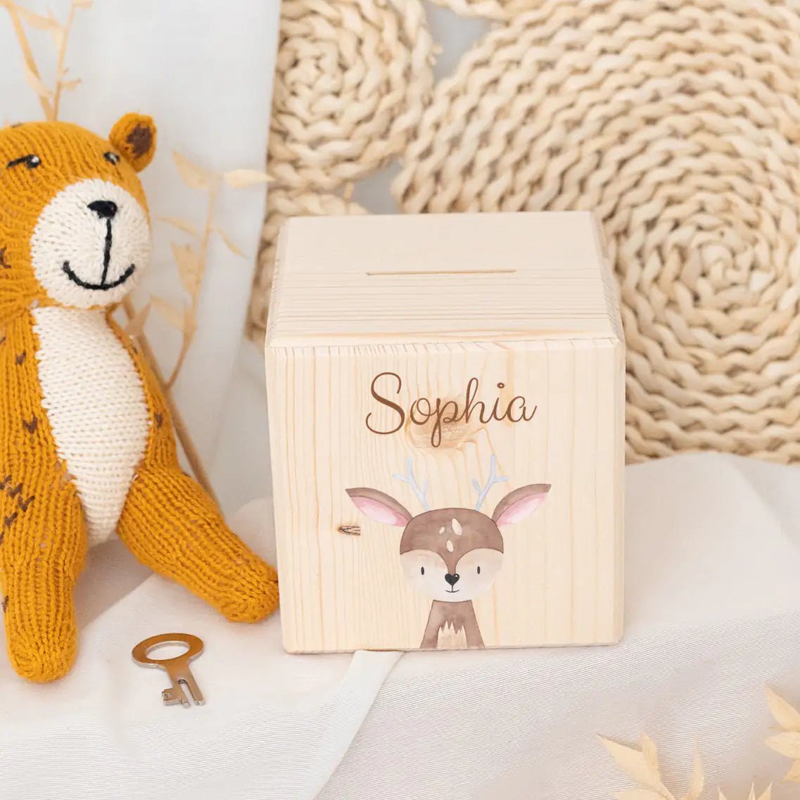 Spardose Holz personalisiert - Tier Aquarell - wunderwunsch