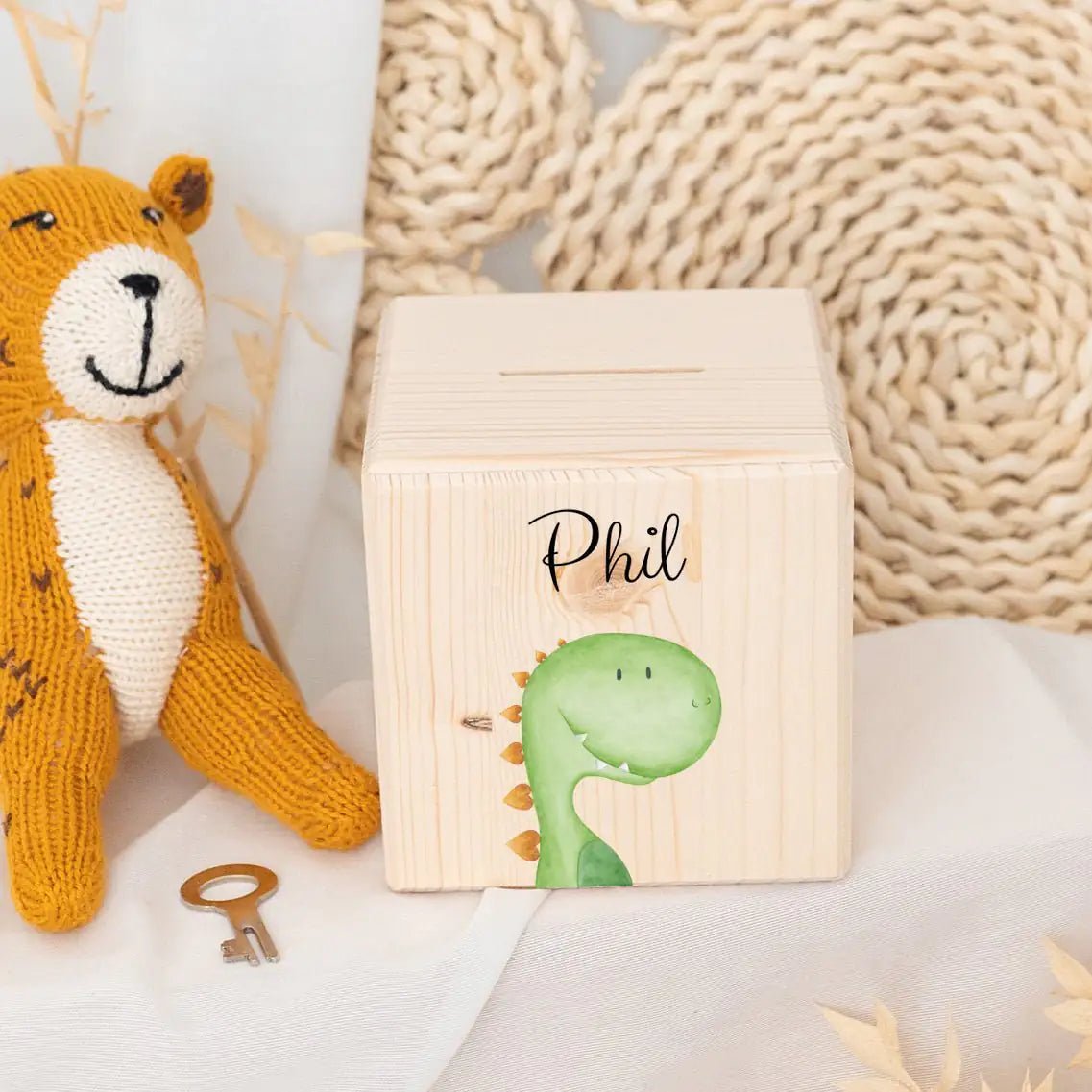 Spardose Holz personalisiert - Tier Aquarell - wunderwunsch
