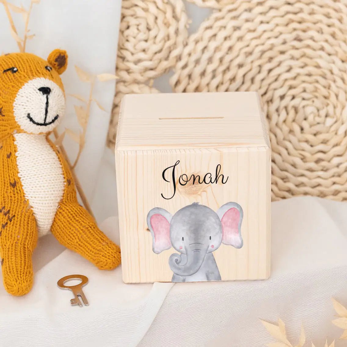 Spardose Holz personalisiert - Tier Aquarell - wunderwunsch
