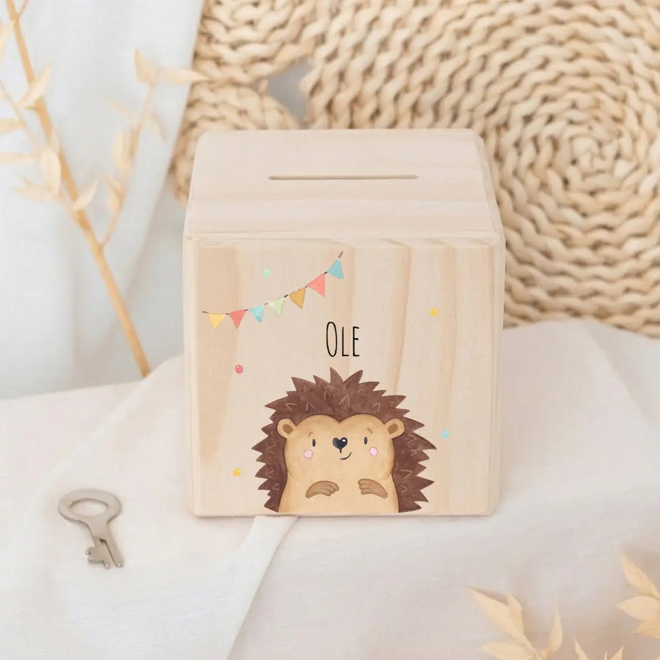 Spardose Holz personalisiert - Tier Girlande Aquarell - wunderwunsch
