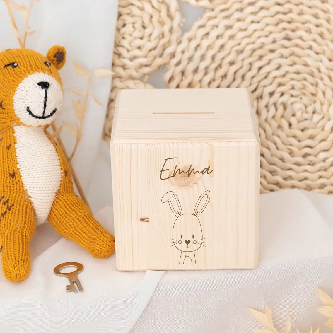 Spardose Holz personalisiert - Tier Gravur - wunderwunsch