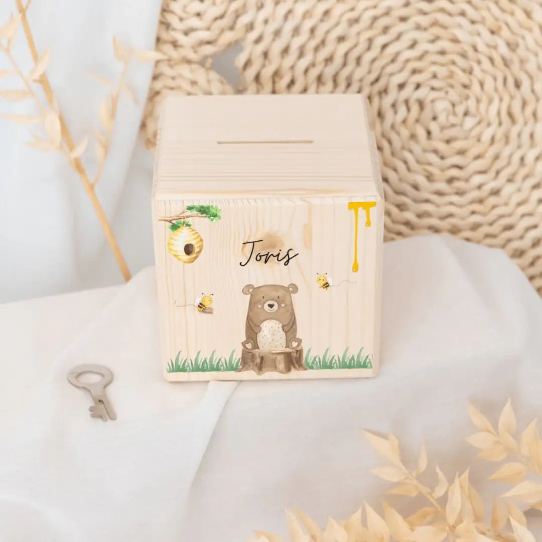 Spardose Holz personalisiert - Tierischer Gartenzauber Aquarell - wunderwunsch