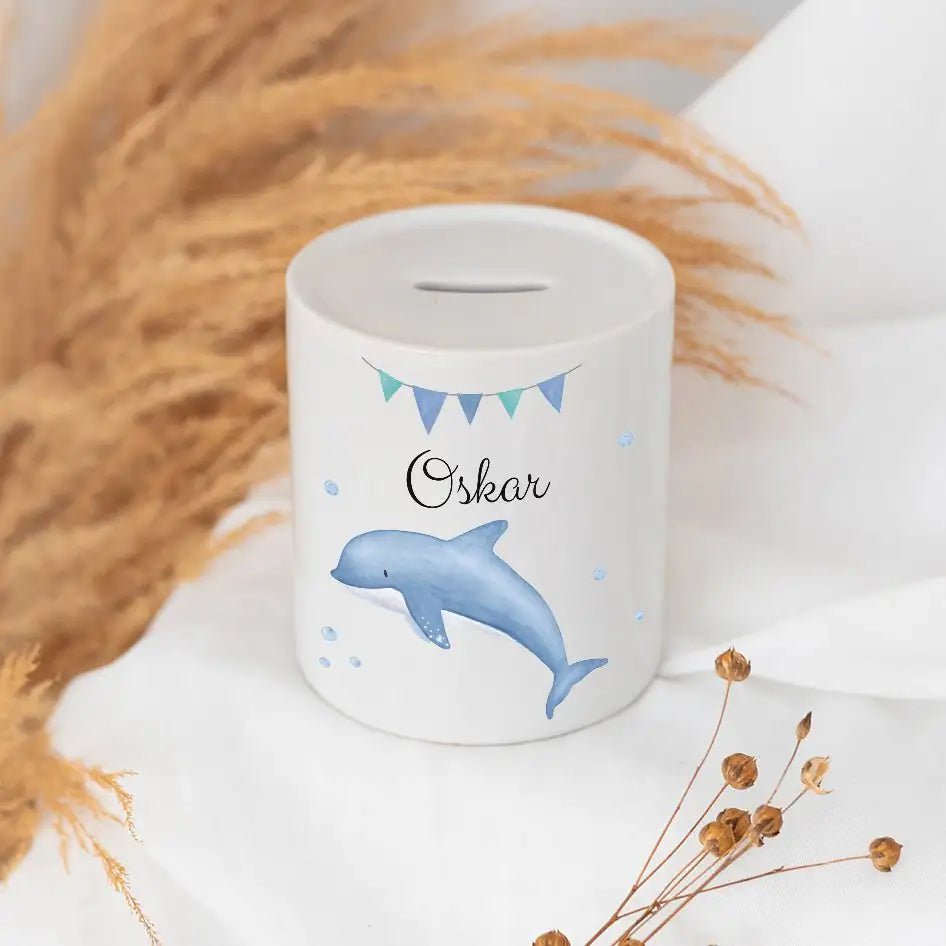 Spardose Keramik personalisiert - Meerestier Girlande Aquarell - wunderwunsch