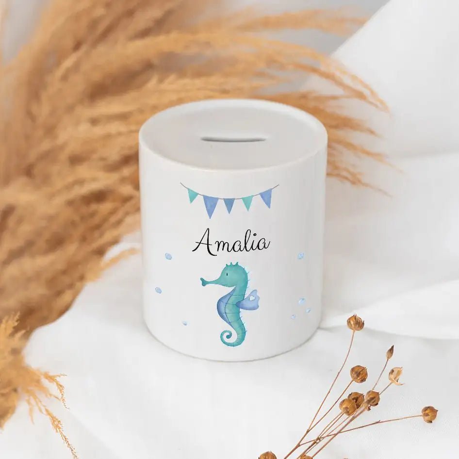Spardose Keramik personalisiert - Meerestier Girlande Aquarell - wunderwunsch