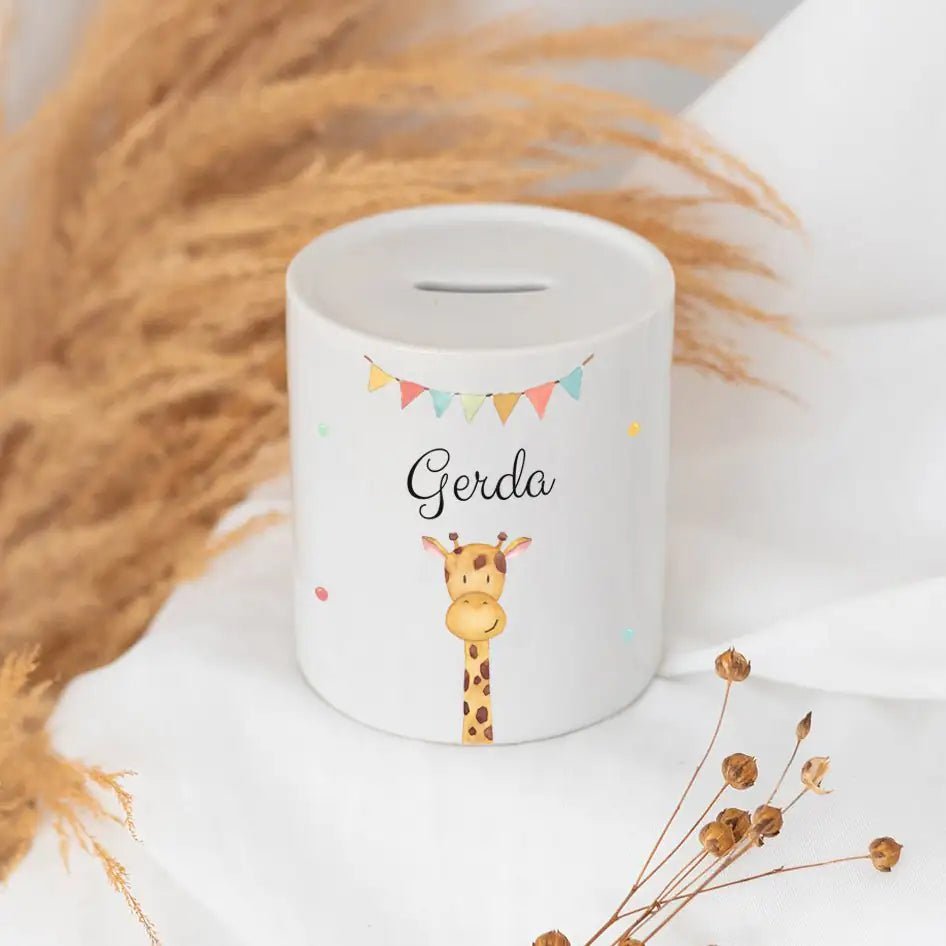 Spardose Keramik personalisiert - Tier Girlande Aquarell - wunderwunsch