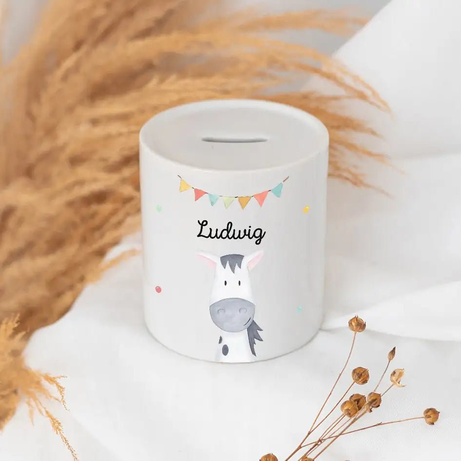 Spardose Keramik personalisiert - Tier Girlande Aquarell - wunderwunsch