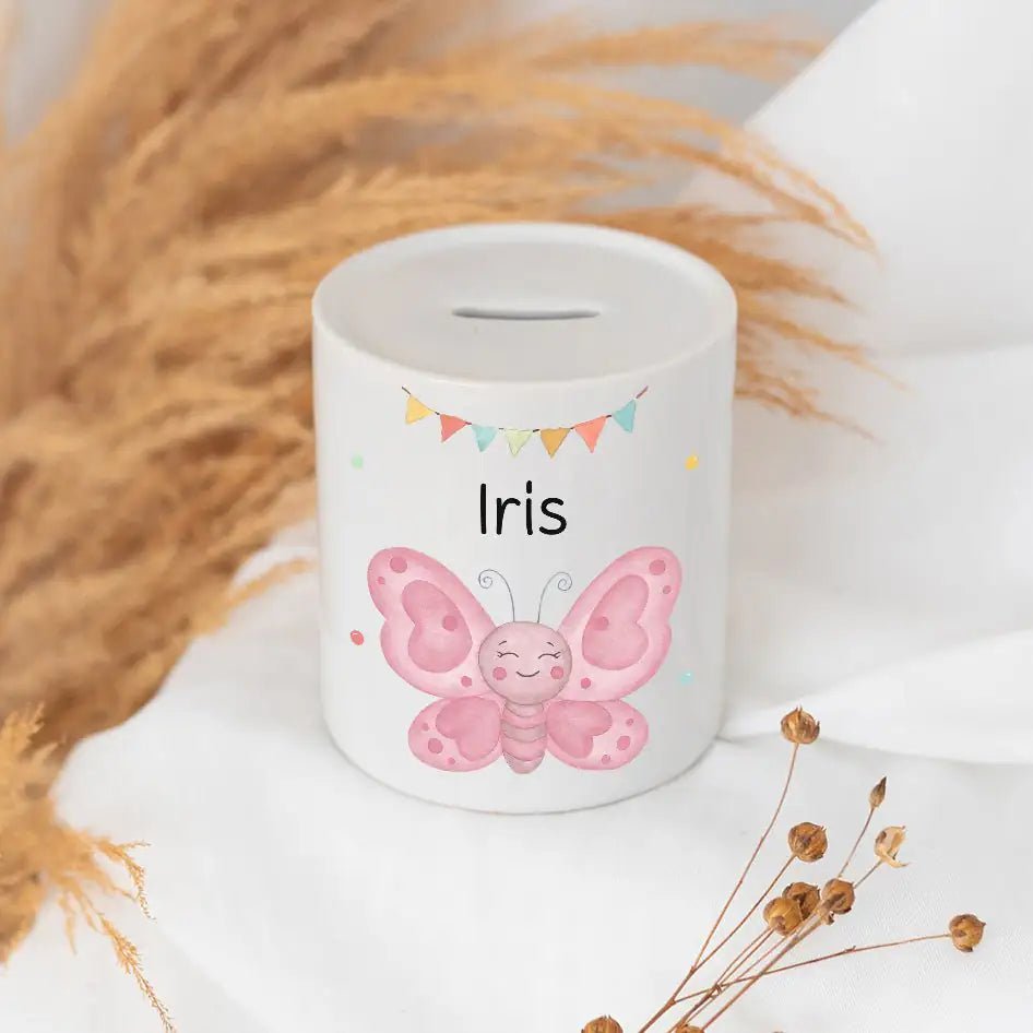 Spardose Keramik personalisiert - Tier Girlande Aquarell - wunderwunsch