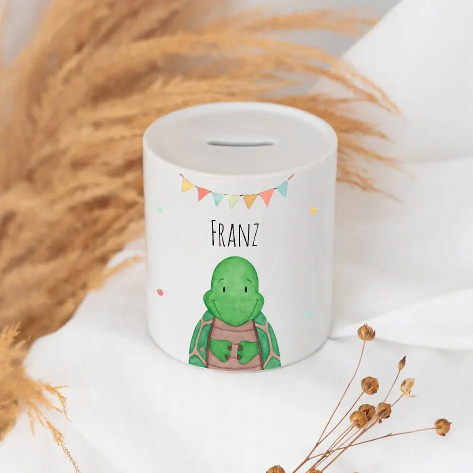 Spardose Keramik personalisiert - Tier Girlande Aquarell - wunderwunsch