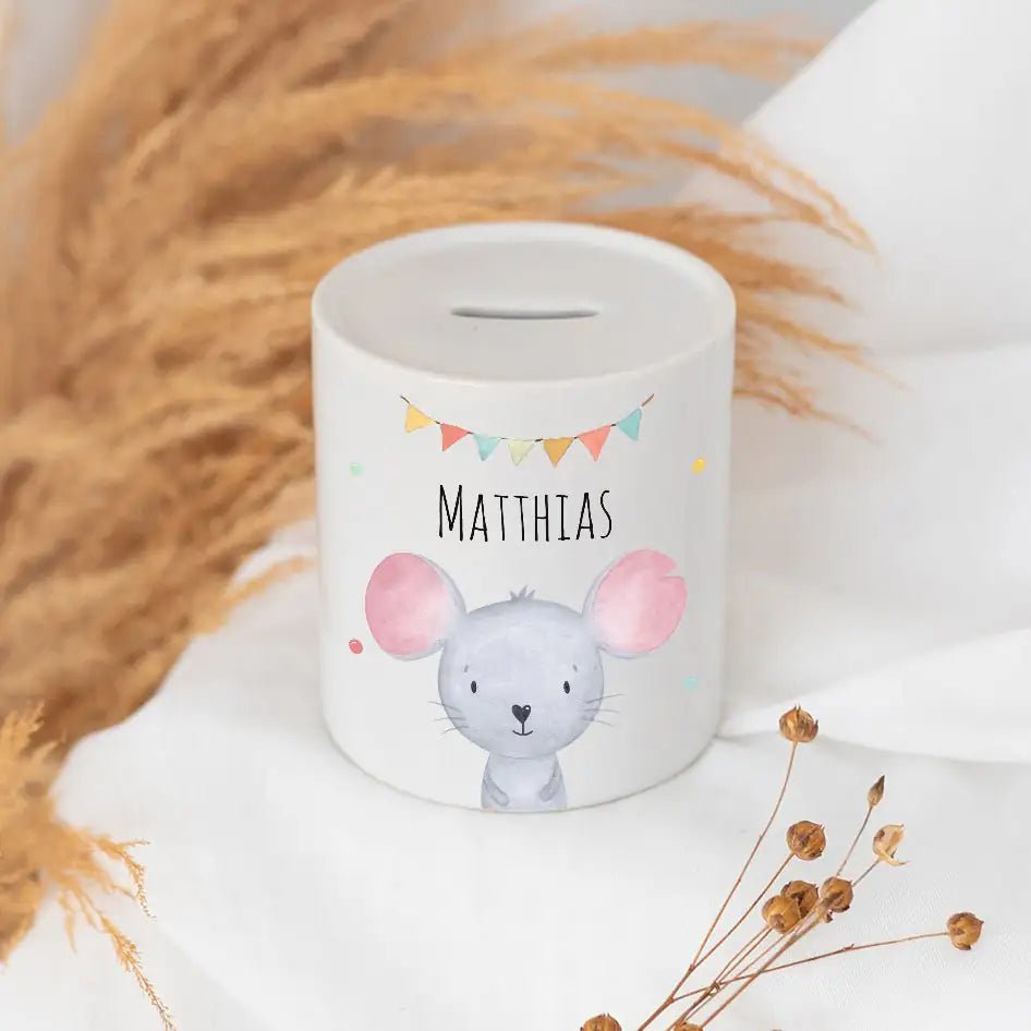 Spardose Keramik personalisiert - Tier Girlande Aquarell - wunderwunsch
