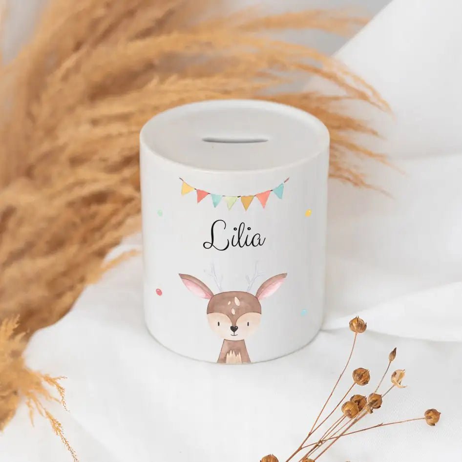 Spardose Keramik personalisiert - Tier Girlande Aquarell - wunderwunsch