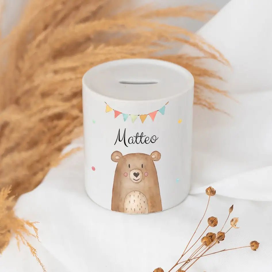 Spardose Keramik personalisiert - Tier Girlande Aquarell - wunderwunsch