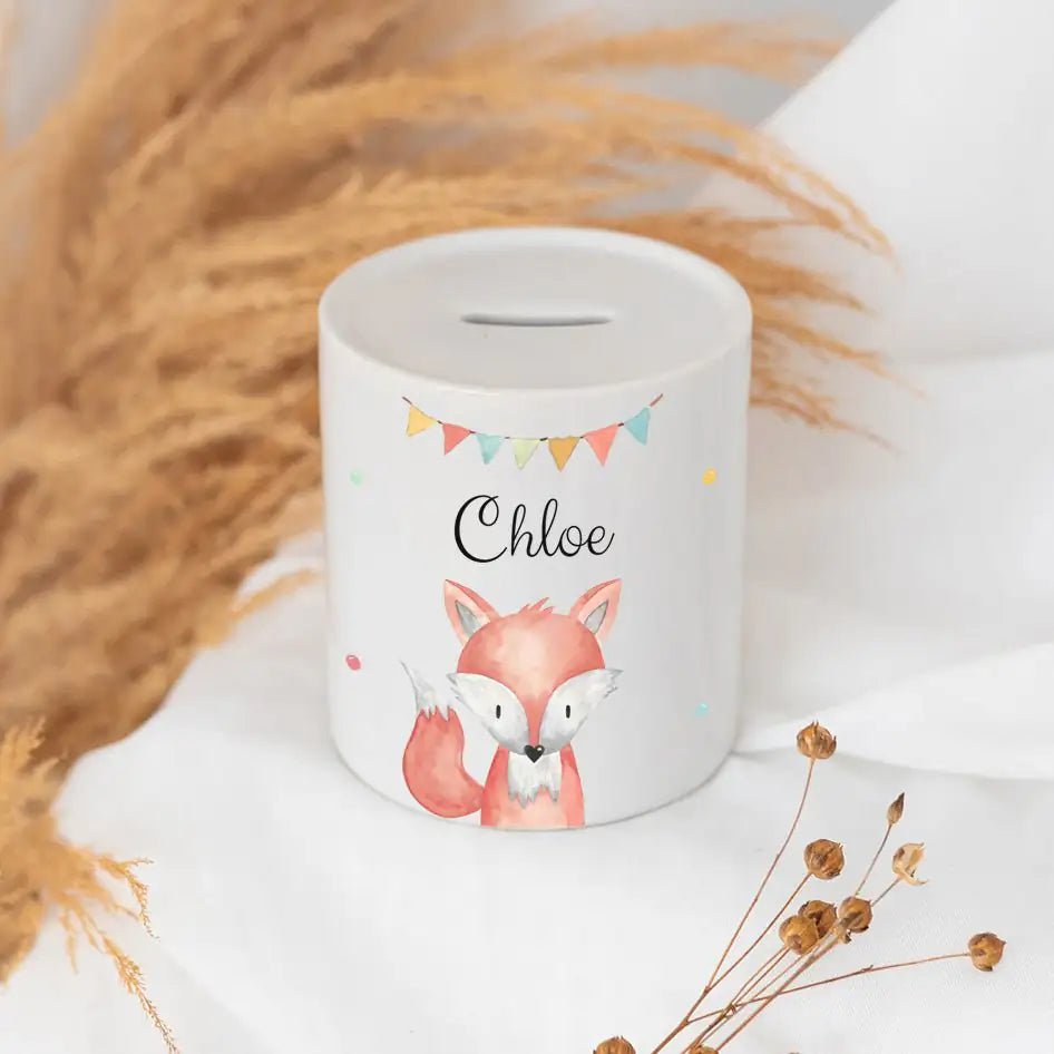 Spardose Keramik personalisiert - Tier Girlande Aquarell - wunderwunsch