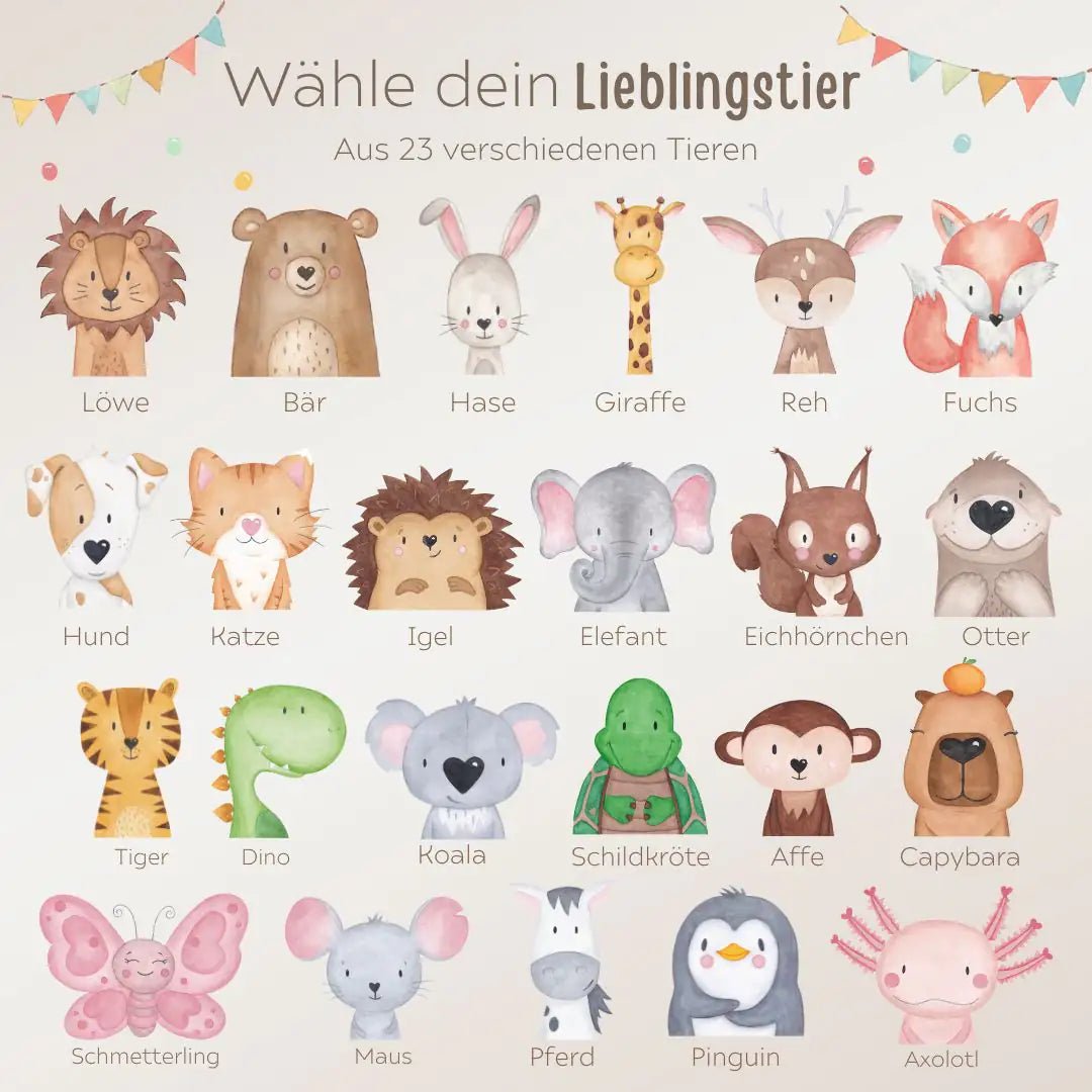 Spielzeugkiste mit Rollen "Tier Girlande" personalisiert - wunderwunsch