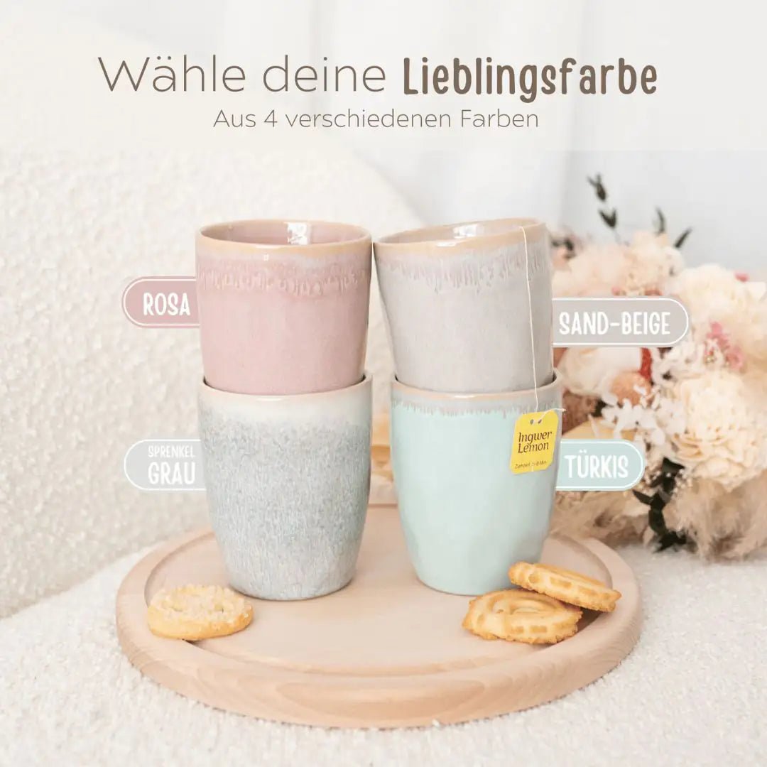 Steingut Becher sand - Kleine Menschen große Herzen - wunderwunsch