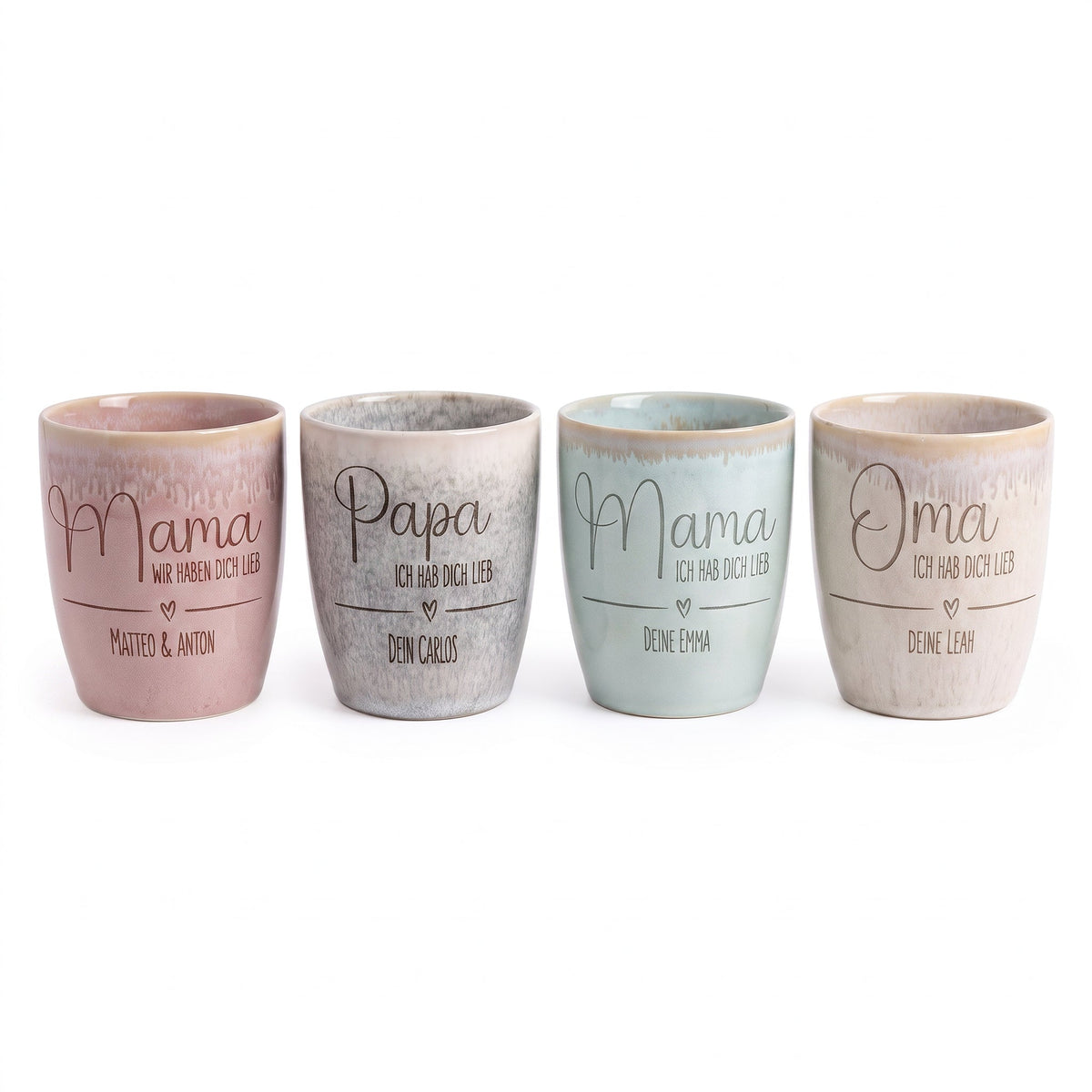 Steingut Becher sand personalisiert - Lieb haben - wunderwunsch